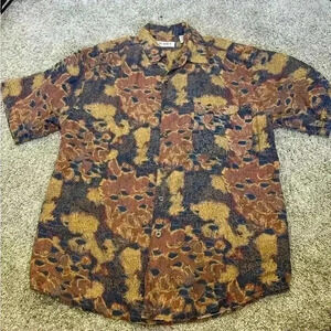 🎆 Rare vintage 80’s 90’s Suma 100% Silk shirt button down brown navy medium boho